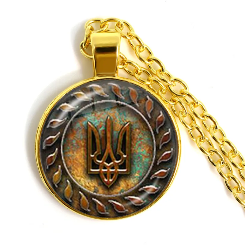 Tryzub-Collier pendentif Ukraine pour homme et femme, bijoux cabochon en verre, motifs vintage 21e rune, cadeau classique, 25mm