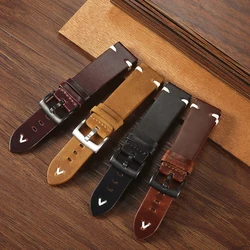 Oil Wax Leather Watch Straps 18mm 20mm 22mm  Cowhide Watchbands Retro Bracelet 19mm Handmade Stitching Wristband