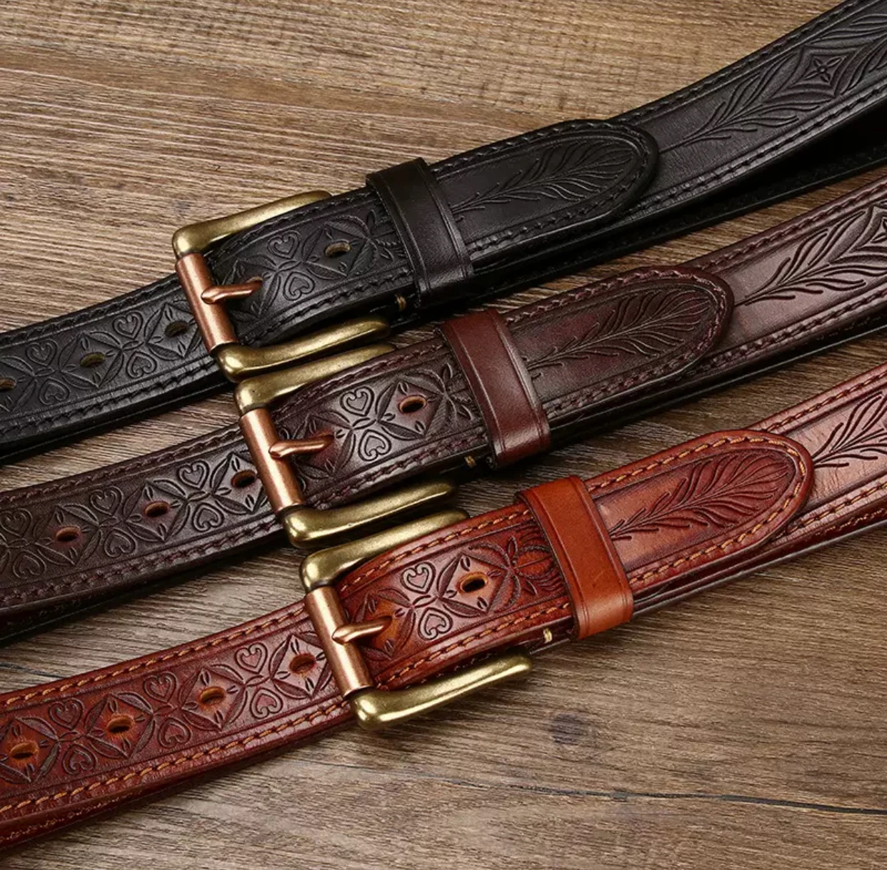 

AB side luxury 3.8cm retro trend embossed thick first layer cow leather belt men's high-end sense genuine leather belt men