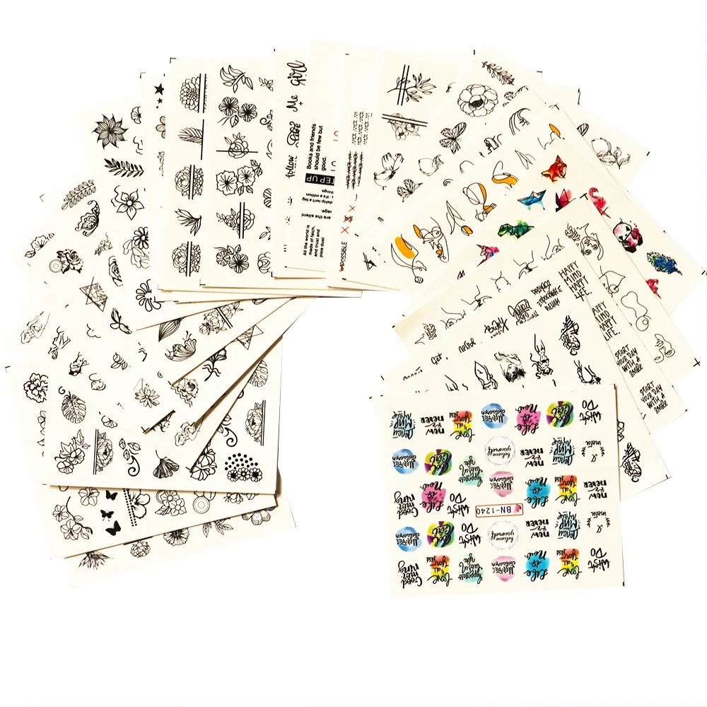 24pcs Nail Stickers Water Transfer Adhesive Decals Jewel Flower Full Stickers Watermark Nail Art Decoration Manicure Tattoo Tips