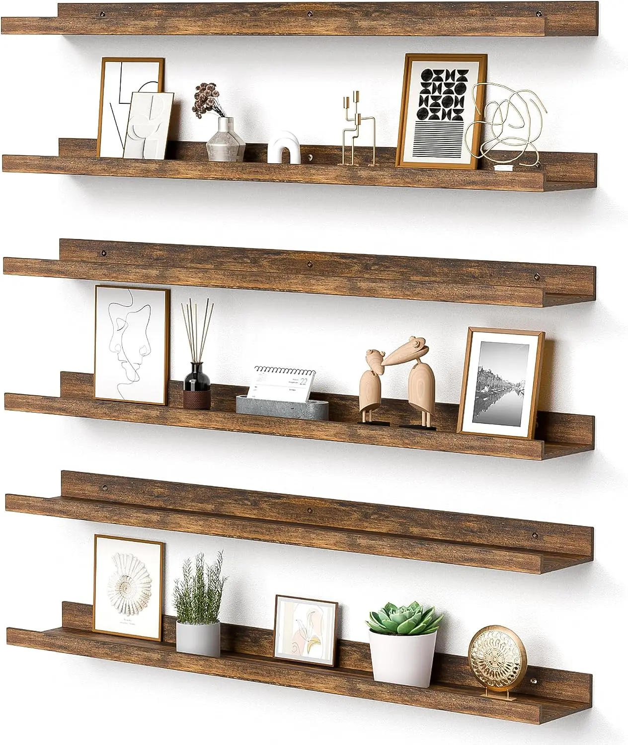 upsimples Floating Shelves for Wall Decor and Storage, Brown, 6Pcs 35.5''