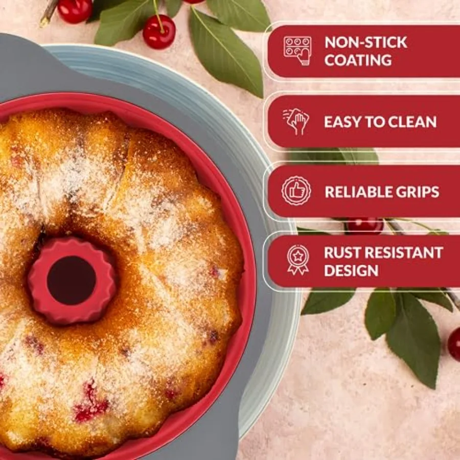 مجموعة الخبز الرئيسية: صينية كيك من السيليكون غير لاصقة مع إطار فولاذي ومقابض ومقلاة سبرينغفورم مقاس 10 بوصة مع مانع للتسرب #4