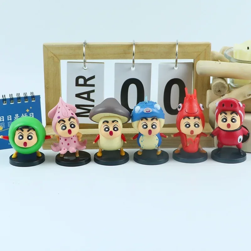 Bandai 6 pçs/set Anime Crayon Shin-chan Ingredientes Alimentares Kawaii Q Versão Figura Modelo PVC Brinquedos Boneca Coletar Ornamentos de Carro Presente