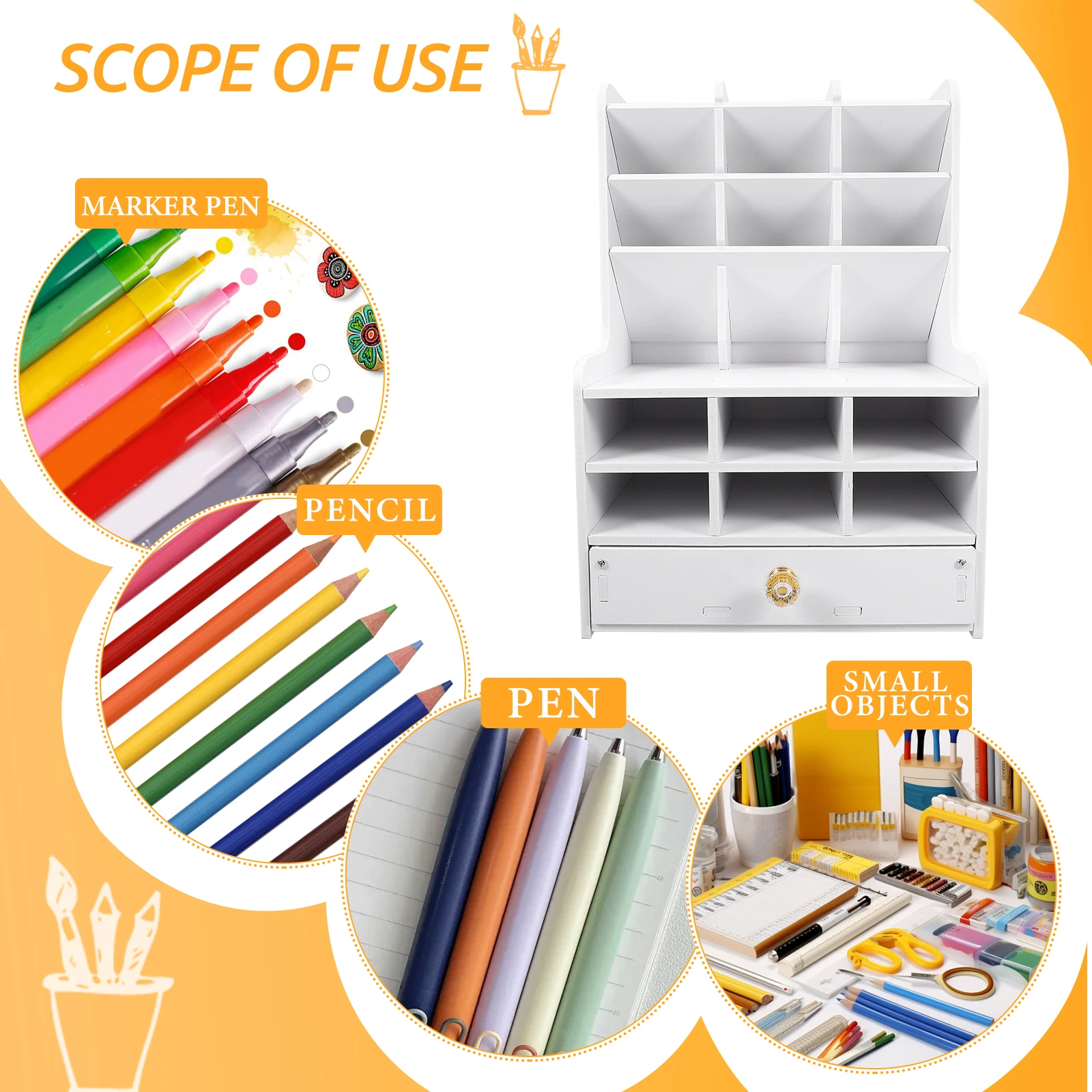 

15 Compartments Holder Large Capacity Drawer Desk Organizer Stationery Storage Desktop Storage Box Rack PVC Material