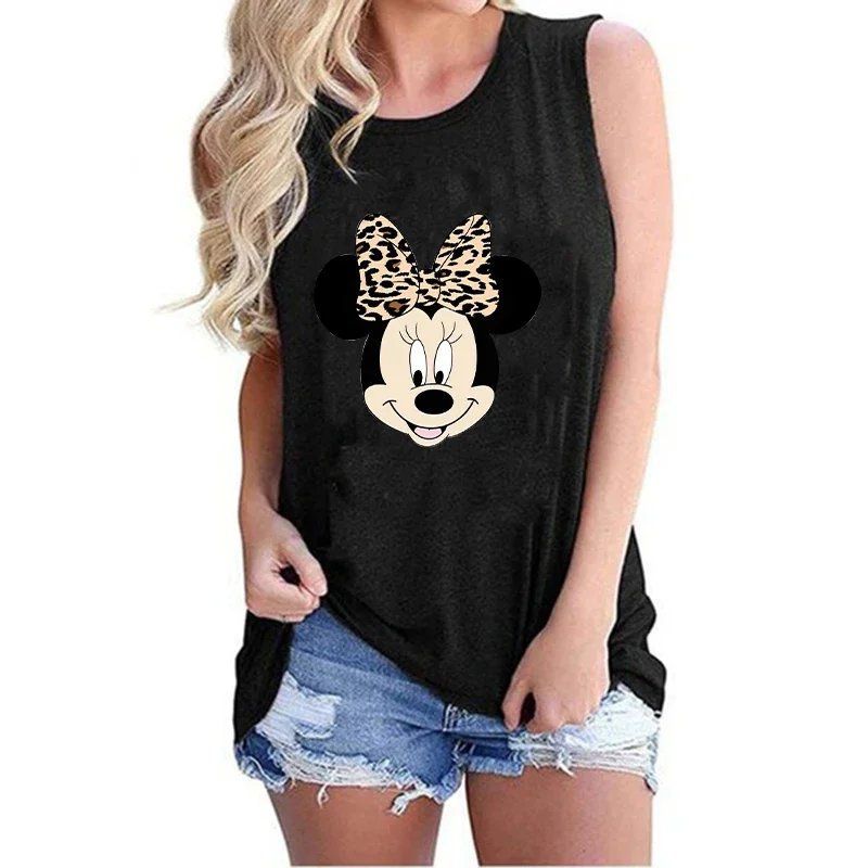 Y2k Tank Top Women T Shirt Minnie Mickey Mouse Printed T-Shirt Women\'s Clothing Kawaii Disney Print Vest T Shirt Fashion T-shirt