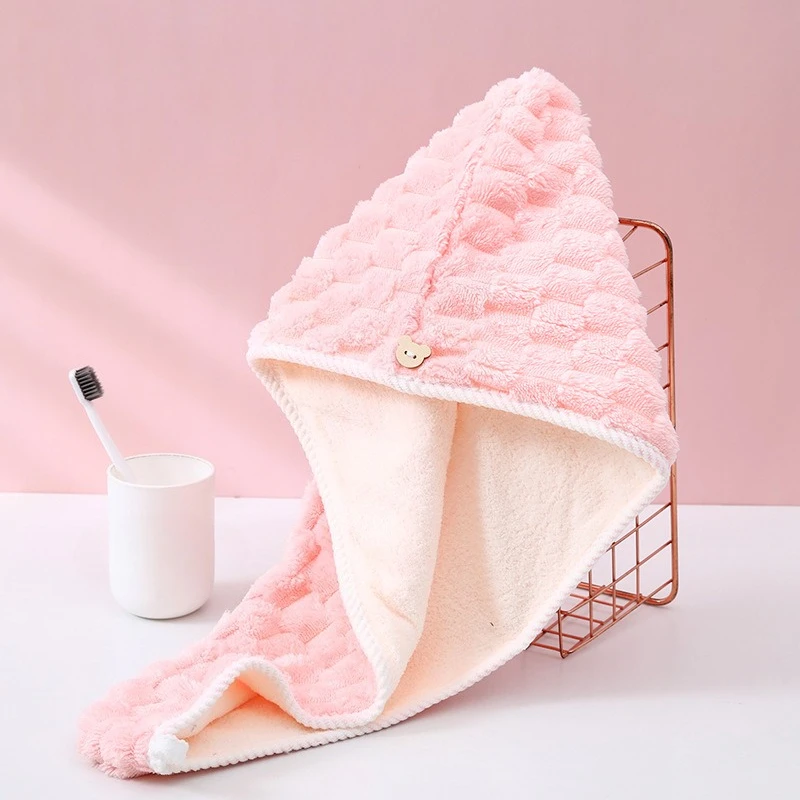 Home Bathroom Coral Fleece Dry Hair Cap Super Absorbent Quick Drying Soft Thick Non Shedding Lazy Wrapped Dry Hair Towel