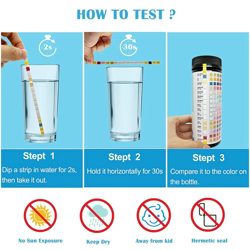 飲用テストキット,テストストリップ,ph,鉛塩素,16 in 1, 100個