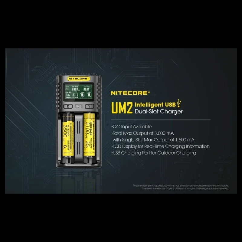 Nitecore UM2 USB Dual-SlOT QC Charger Intelligent Circuitry Global Insurance li-ion AA 18650 20700 26500 26650 Charger