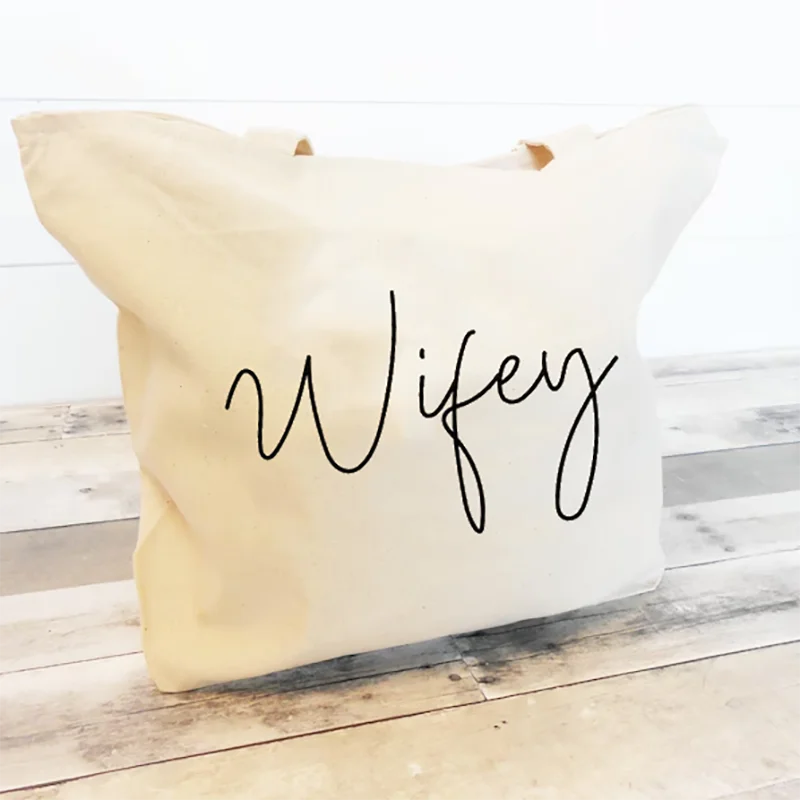 Wifey Canvas Tote Bag Wifey borsa da spiaggia per luna di miele borsa regalo per doccia da sposa per essere regalo decorazione di nozze forniture