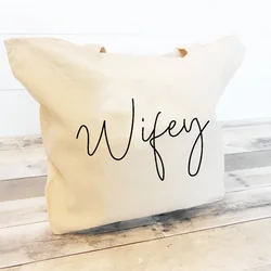 Wifey Canvas Tote Bag Wifey borsa da spiaggia per luna di miele borsa regalo per doccia da sposa per essere regalo decorazione di nozze forniture per feste