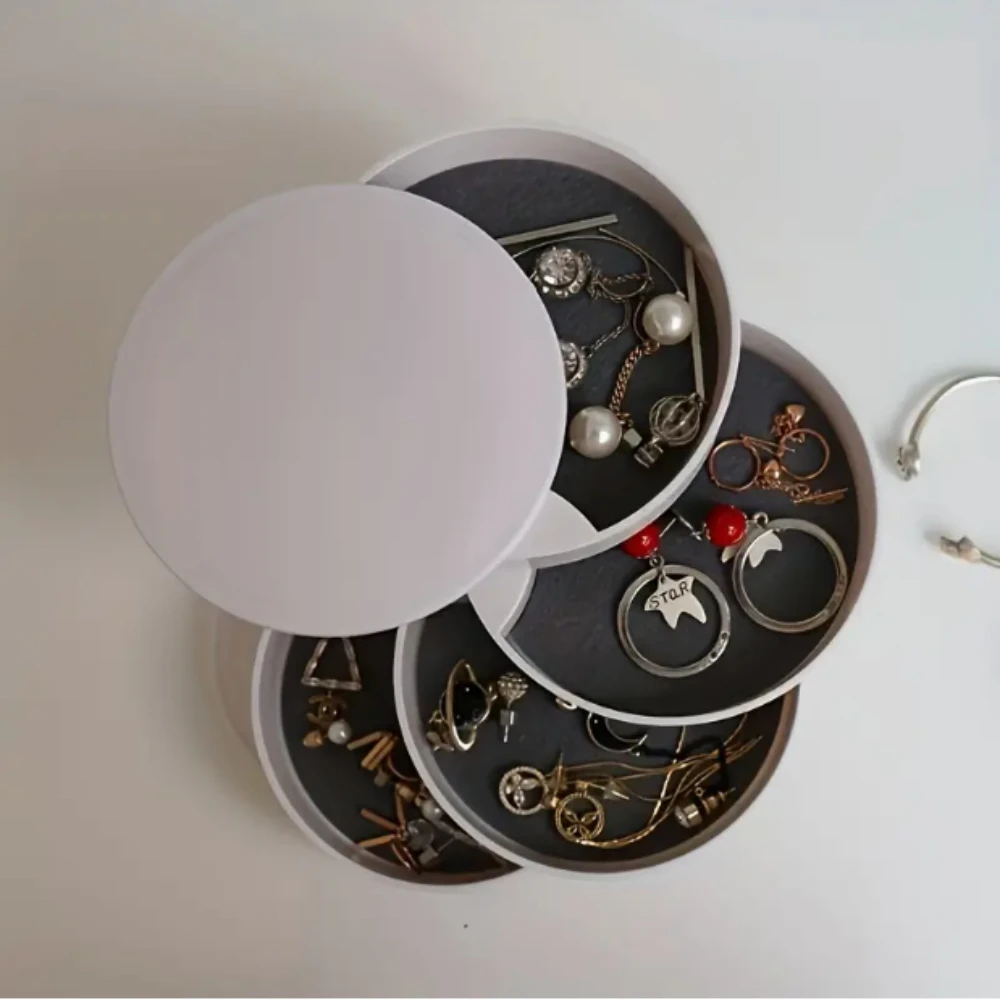 1pc Rotating Multi-Tier Desktop Organizer - for Hair Accessories, Jewelry, And a Vanity Box with a Cover - Dust-Resistant Jewelr