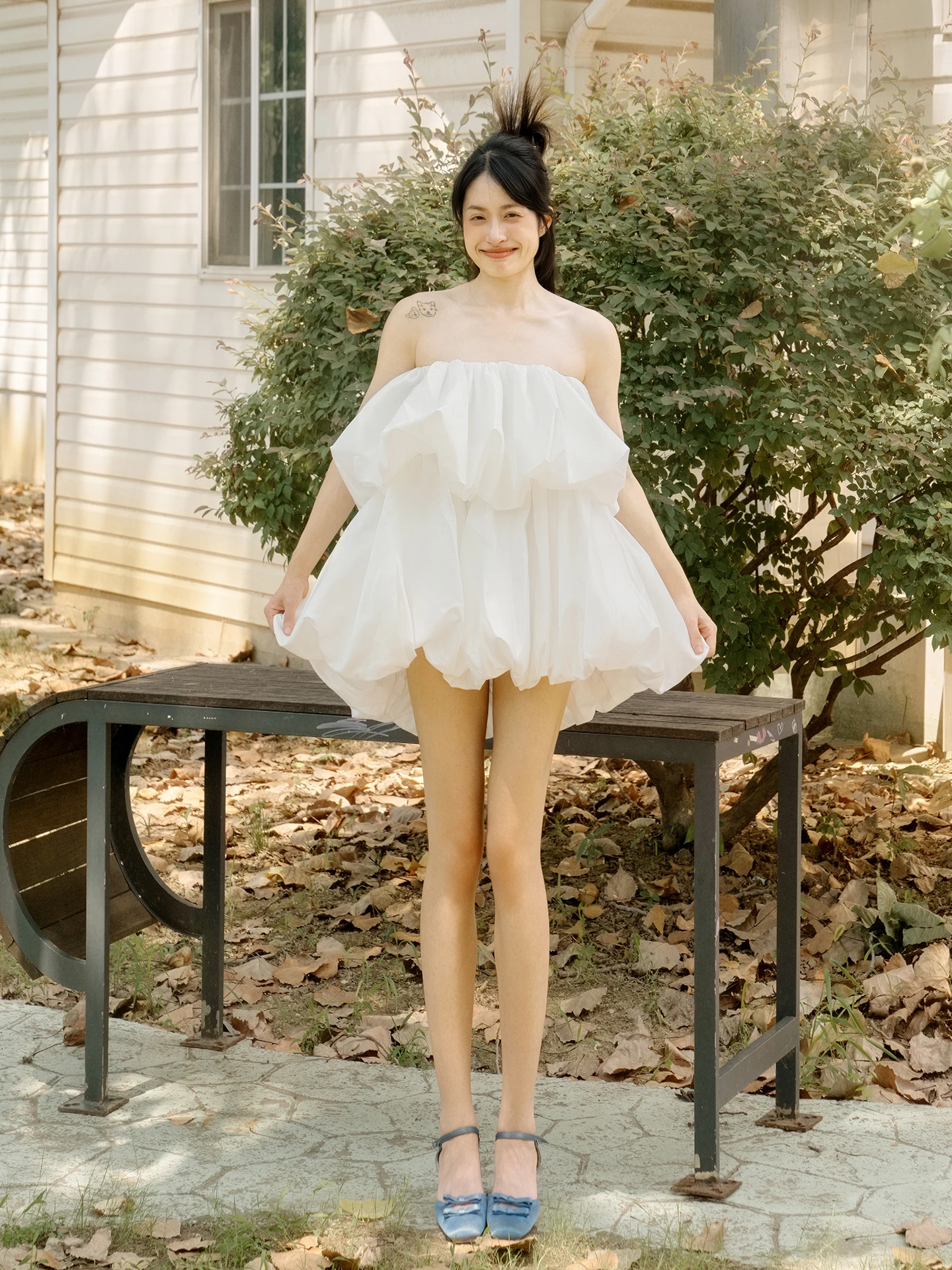 

White Puffy Ruffle Cloud Flower Bud Skirt Birthday Dr Wedding Morning Robe Sweet Sle High Waist ort Gown No Sve