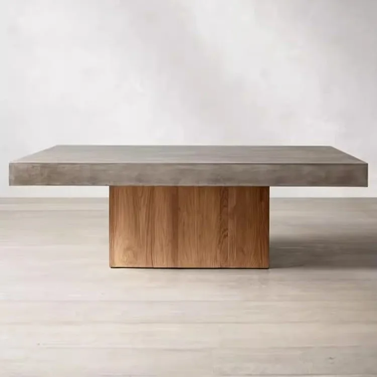 Solid wood coffee table imitation cement old square table wooden tea table