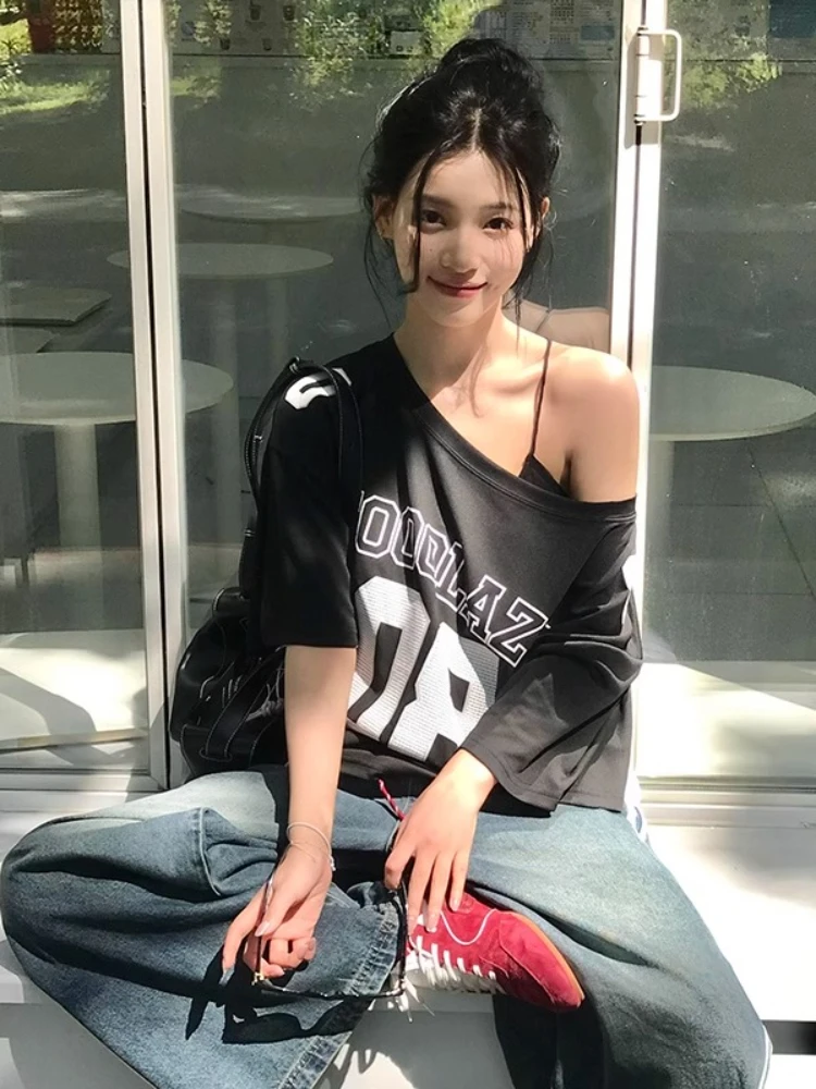 Novedad de verano, camiseta holgada de manga corta estilo Hip-hop a la moda para mujer, Camiseta estampada deportiva, muchas reseñas de los coranos 2025