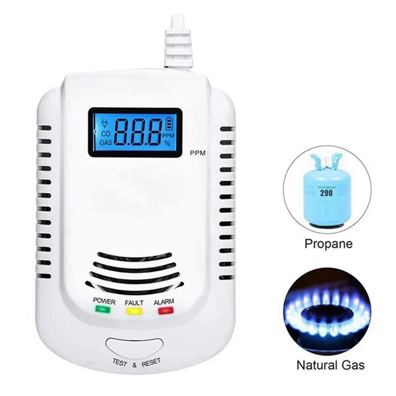 Gas Detector Voice Warning Kitchen Alarm Kit Independent Combustible Natural LCD Display Gas Leak Sensor Alarm EU Plug