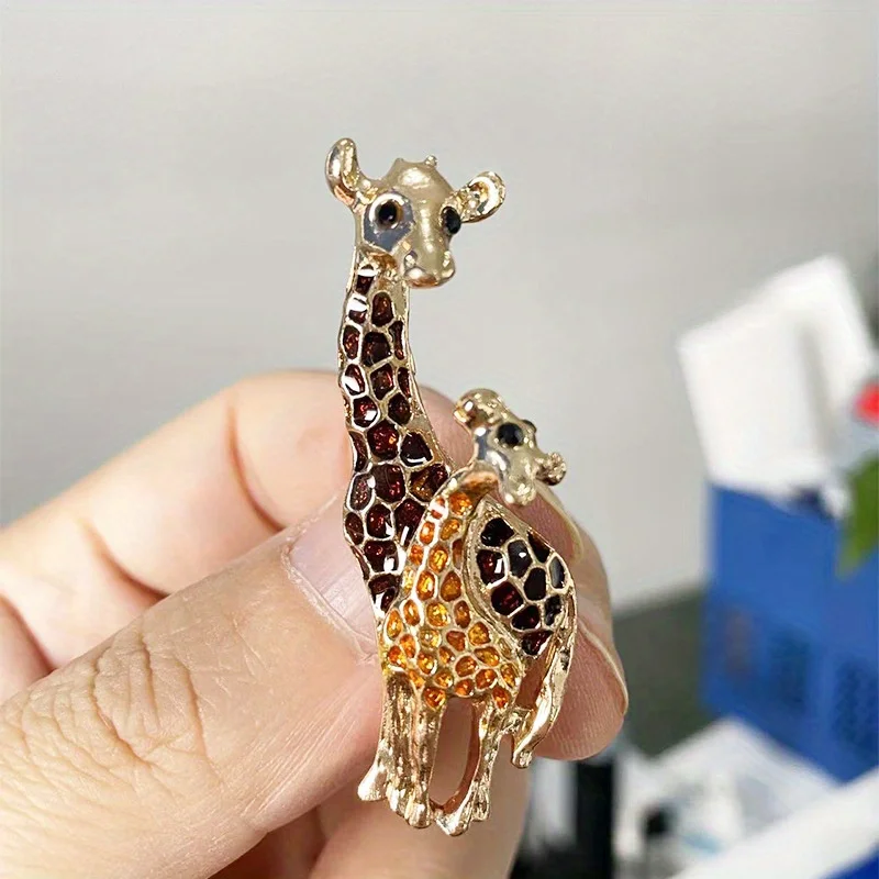 Vintage Colourful Oil Drop Giraffe Brooch Creative Cartoon Animal Style Banquet Party Suit Dress Decoration Accessories