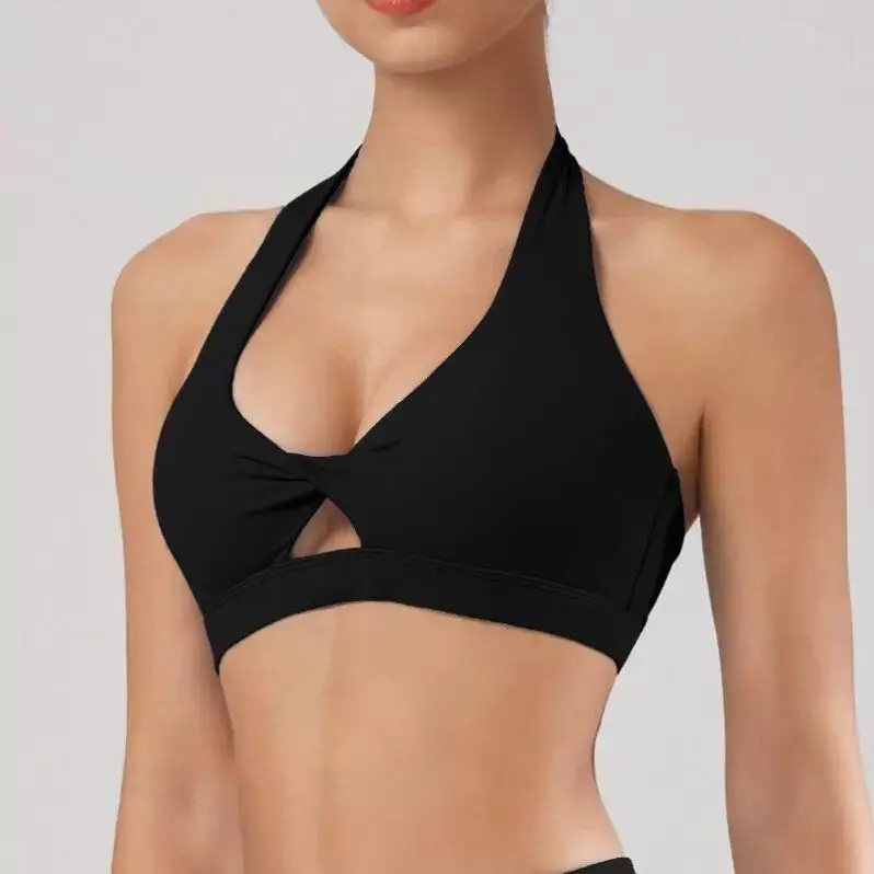Women's Shockproof Padded Sports Bra Halter Twist Back for Yoga Pilates Gym Workout Training