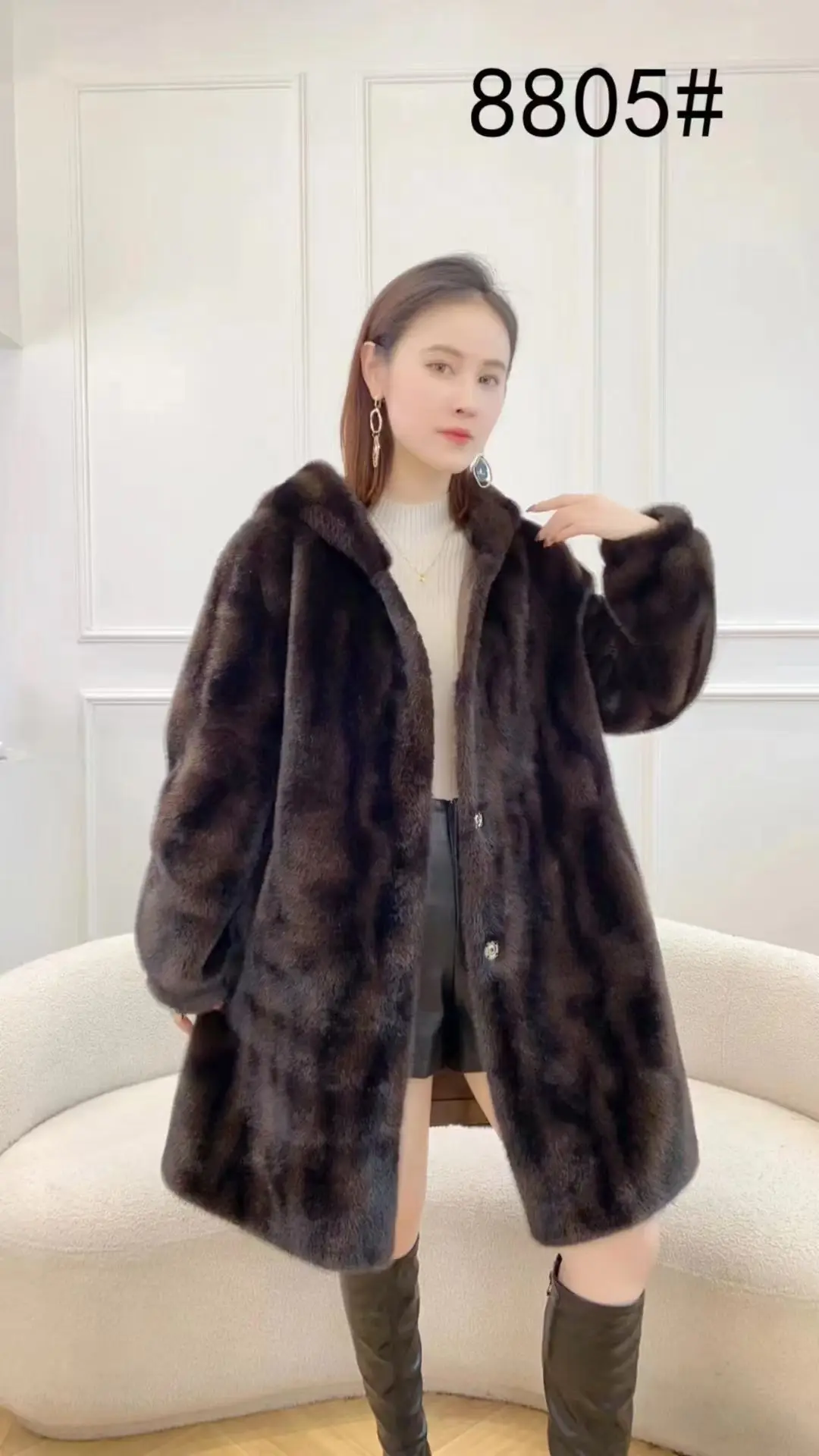 

9 Style Women Faux Mink Fur Long Trench Winter Thick Warm Street Outer Wear Loose Thicken Cardigan Leopard Overcoat With Hooded