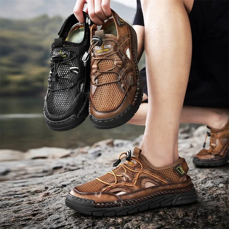 Men's sandals with anti-collision mesh, breathable casual slip-on shoes, versatile water shoes