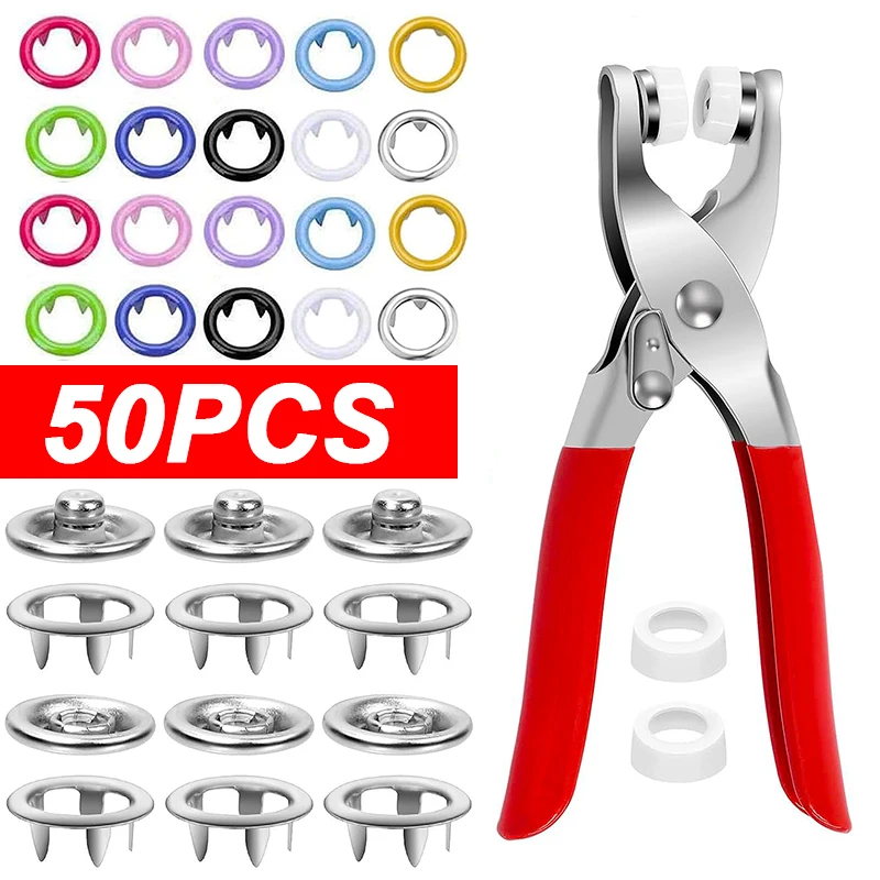 

Snap Button Kit with Hand Pressure Pliers 50pcs Snaps Metal Snaps for Sewing Sewing Snaps for DIY Crafts Clothes Hats Sew Tool