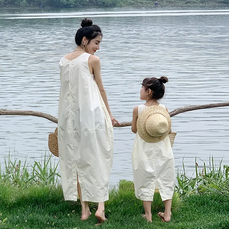 فتاة النساء الأسرة مطابقة وتتسابق بلون أكمام فستان طويل 2025 الصيف 1-10 سنوات 80-140 سنتيمتر ابنة S M L XL أمي الاطفال #3