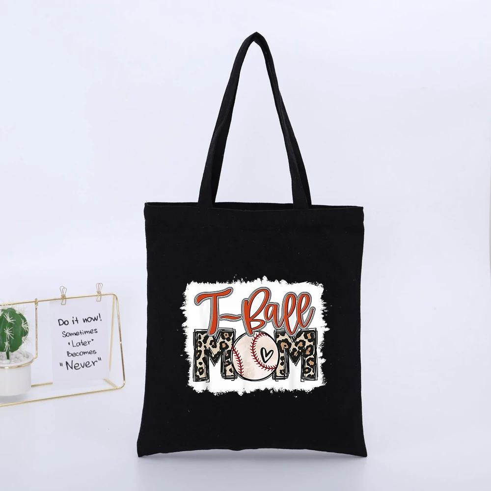 Mom's Leopard Print Baseball Graphic Canvas Tote Bag, Casual Style for Sports Events and Daily Use