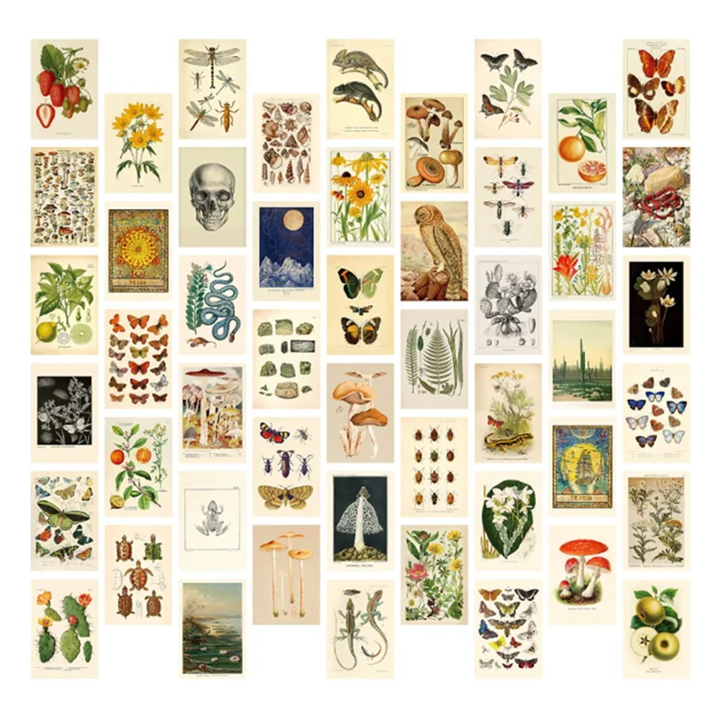 Vintage Aesthetic Wall Collage Kit - 50 Mini Botanical Collage Art Posters (4X6Inch), for Photo Wall