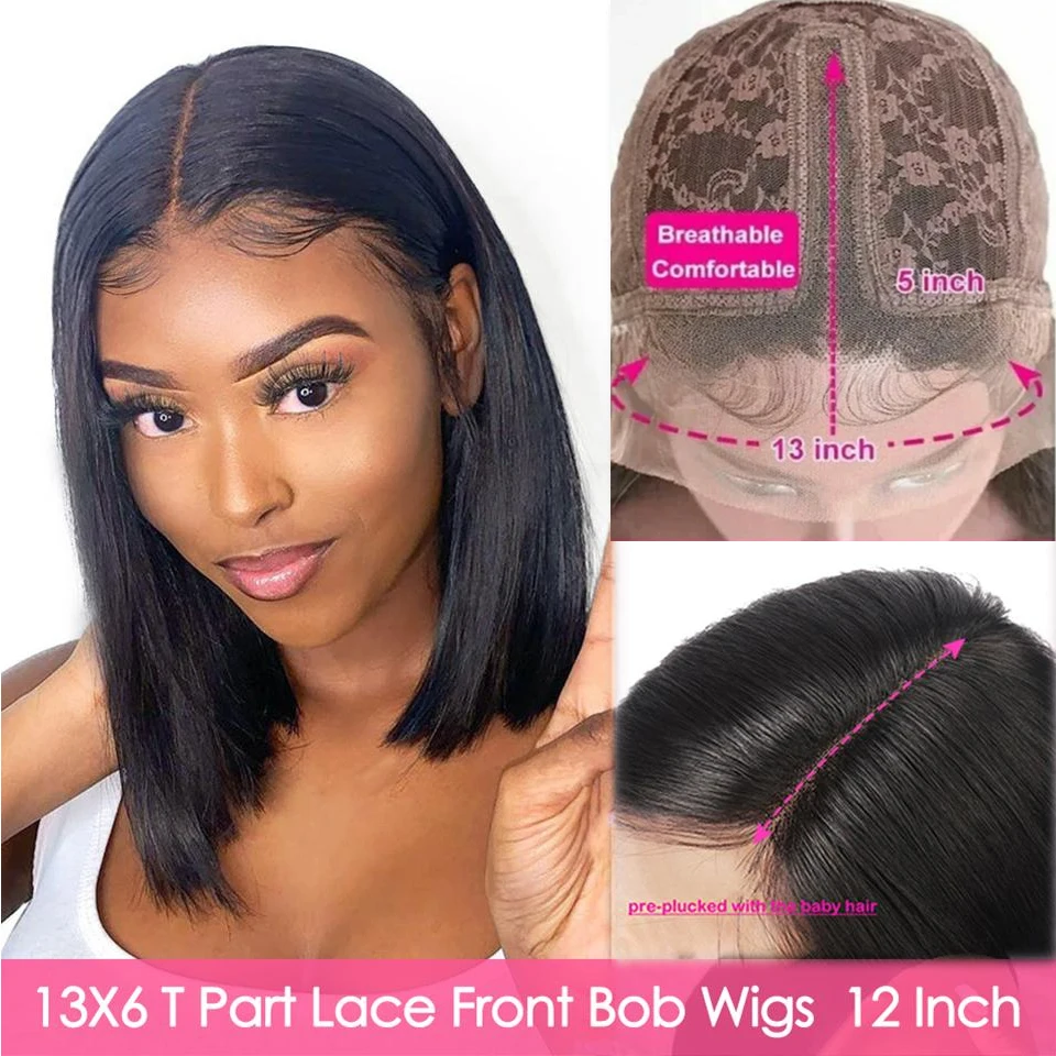 Bone Straight Short Bob Wigs 100% Human Hair Wigs 13*5*2 T Part Lace Front Wig Brazilian Lace Front Human Hair Wigs 180% Density