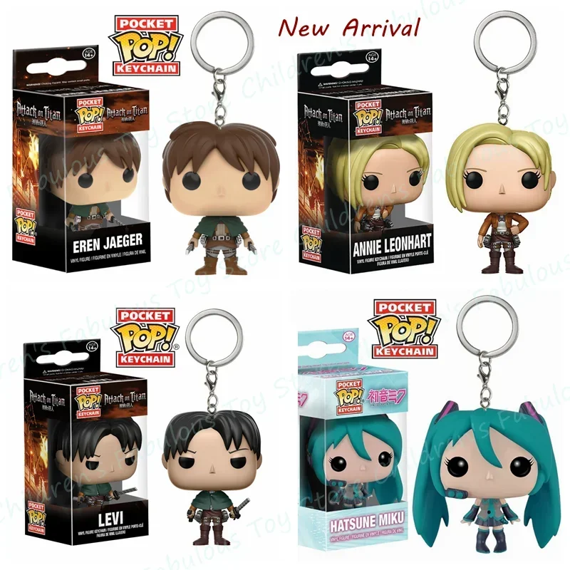 Funko Keychains Attack on Titan Levi Eren Jaeger Annie Leonhart Hatsune.Miku Action Figure Keychain Pocket Toys Dolls Keyring