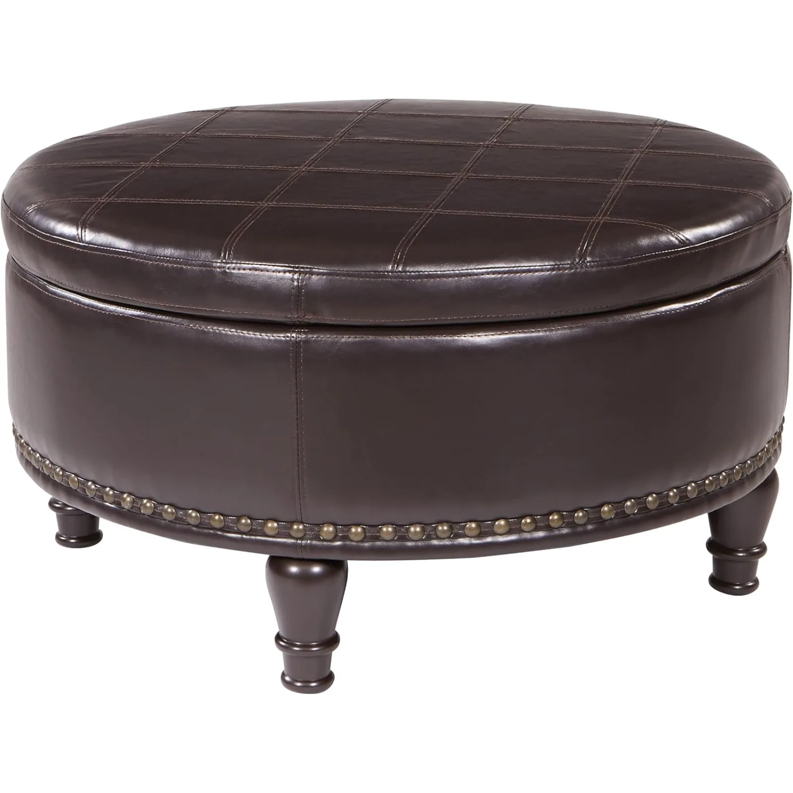 US INSPIRED by Bassett OSP Home Furnishings Augusta Round Storage Ottoman with Decorative Nailheads