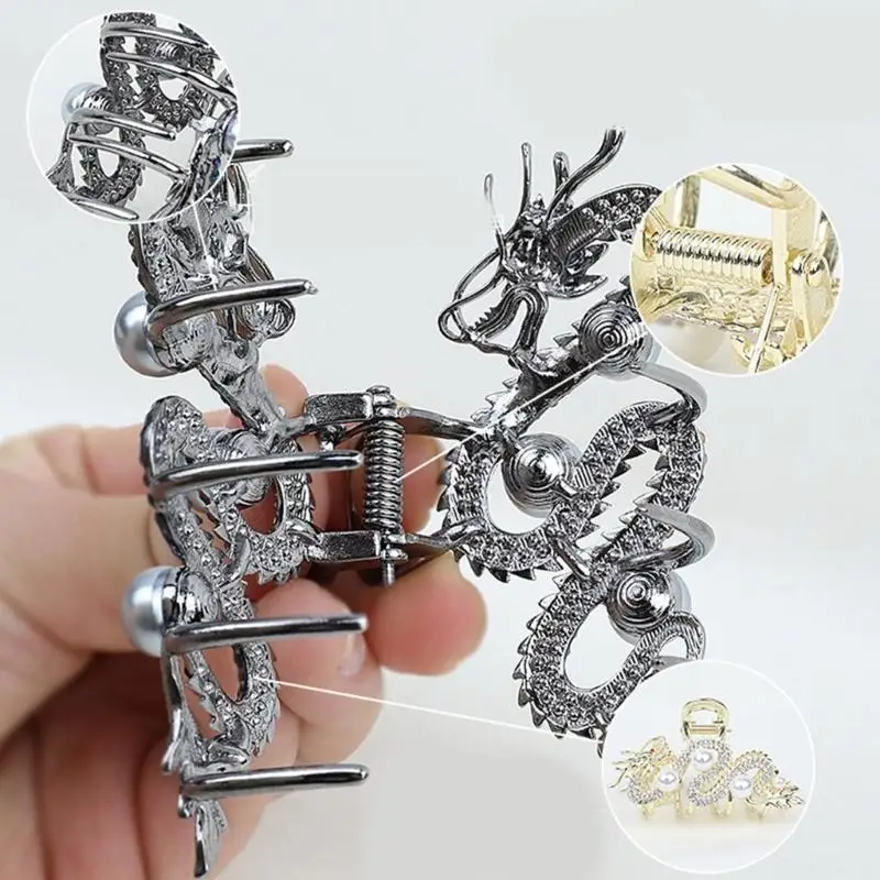 

39BD новогодняя заколка для волос для женщин и девочек, властный китайский дракон, стразы