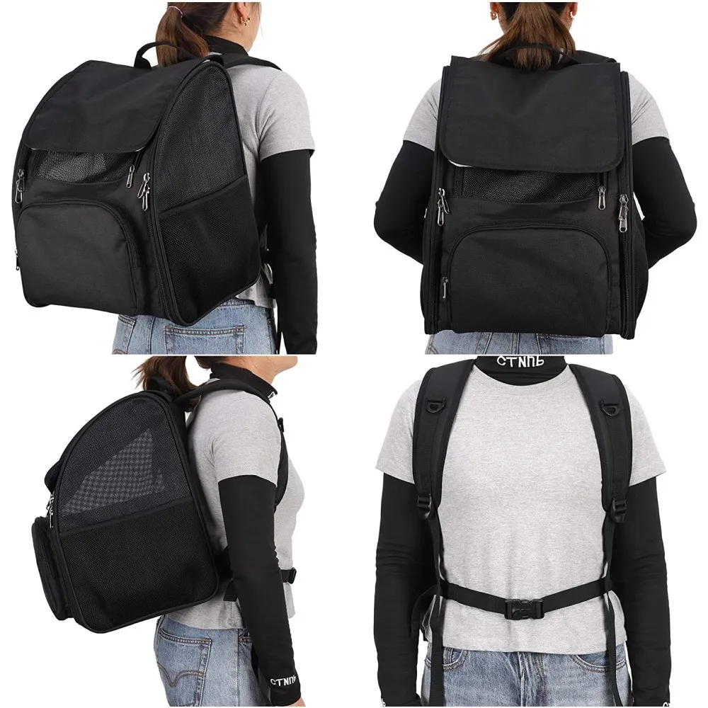 

Cat Dog Carrier Backpack for Puppies, Safety Features and Cushion Back Support for Travel, Hiking, Outdoor Use, Black
