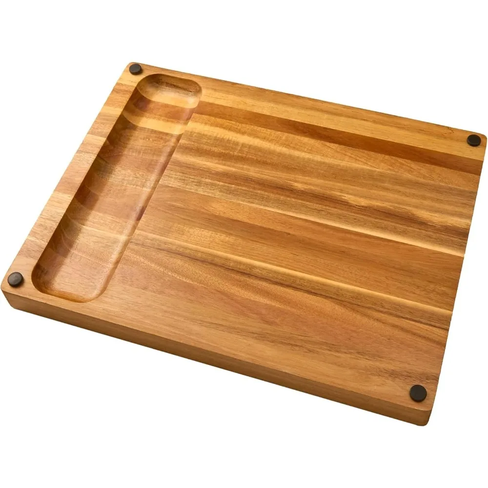 

Premium Large Acacia Wood Cutting Board for Kitchen (17x13 inches) Extra Thick 1.5 inch Chopping Board with Juice Groove. Non sl