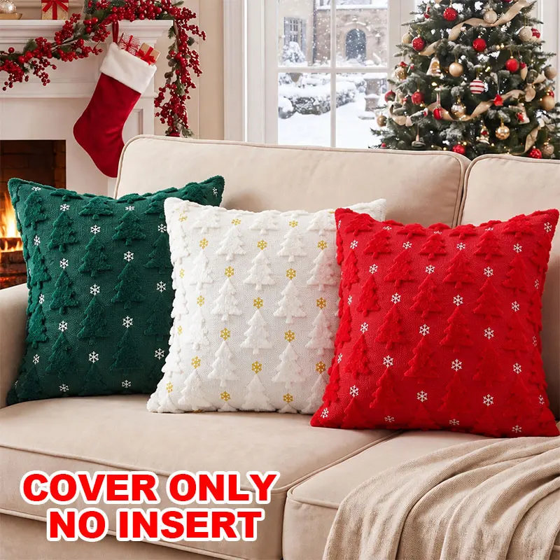 2pcs Christmas Tree Pillow Covers Lovely Snowflake Christmas Tree Decoration Cushion Covers Green Xmas Home Living Room Decor
