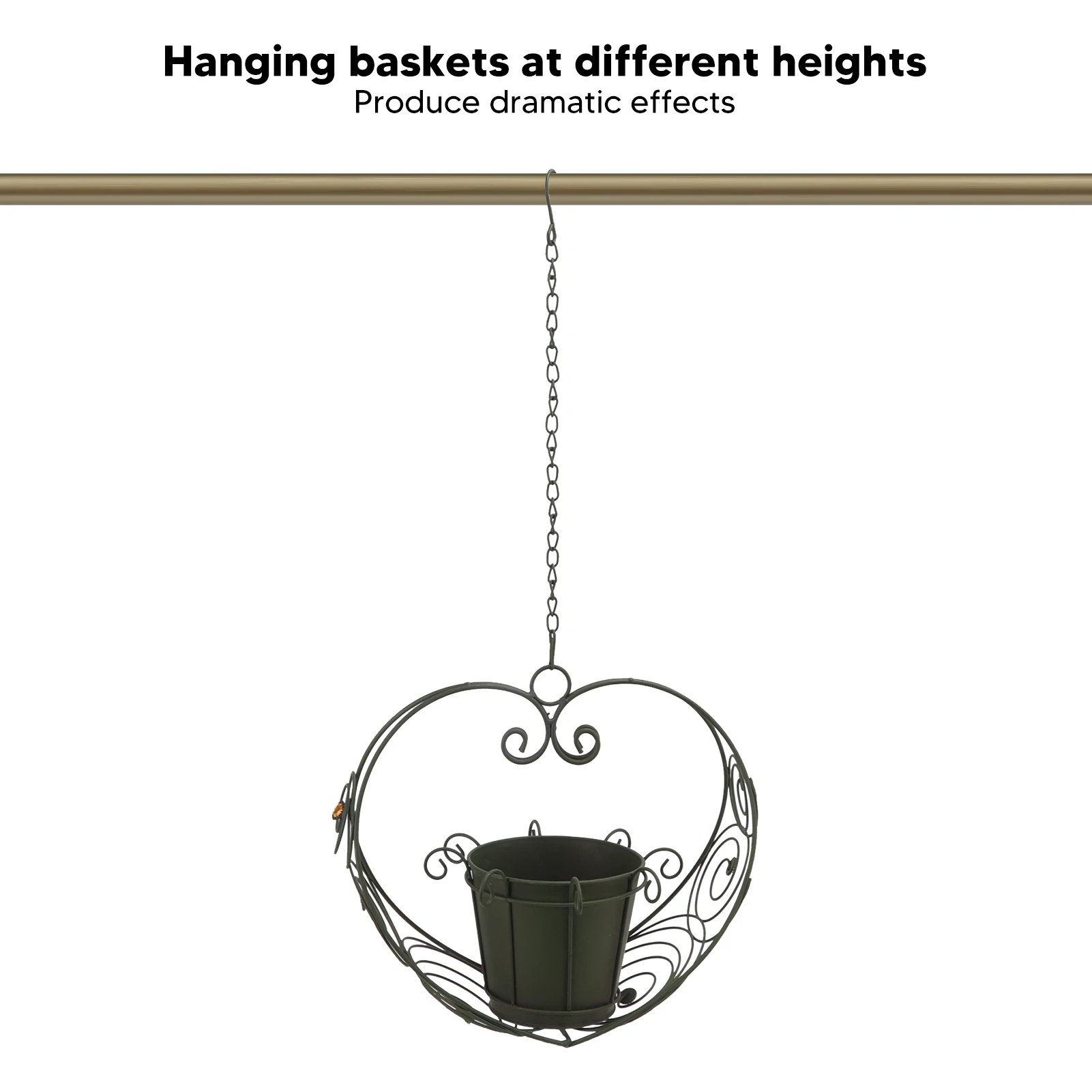 Elegant Hanging Baskets Flower Pot Iron Chain Hook Heart Shaped Hanging Plant Holder For Garden Courtyard Patio Home Decor