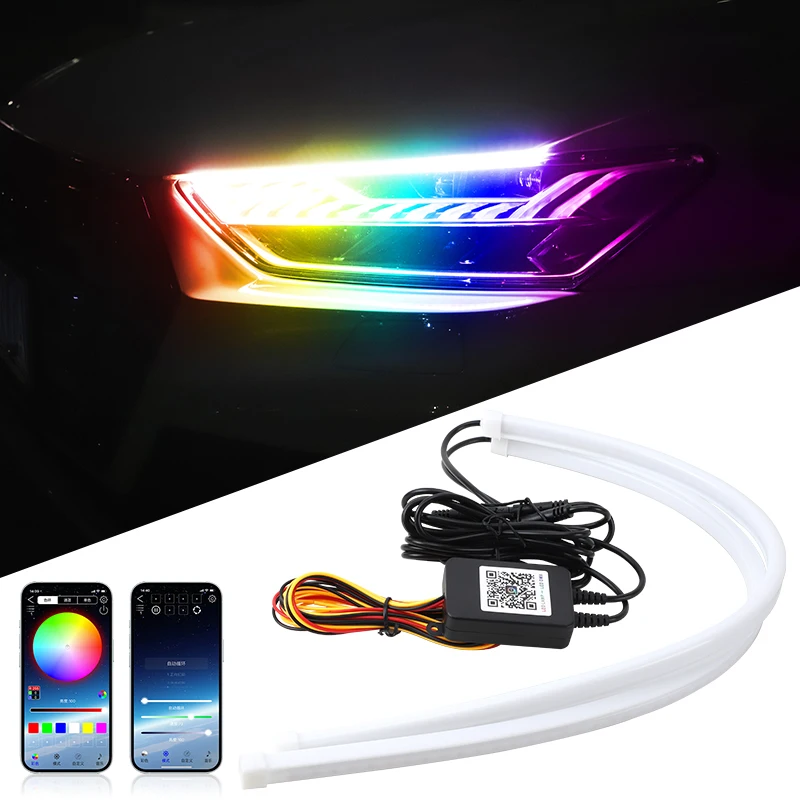 

2Pcs 30/45/60cm APP Control RGB Car LED Turn Signal LED Light Strip Daytime Running Lights High Light Flowing DRL Driving Lamp