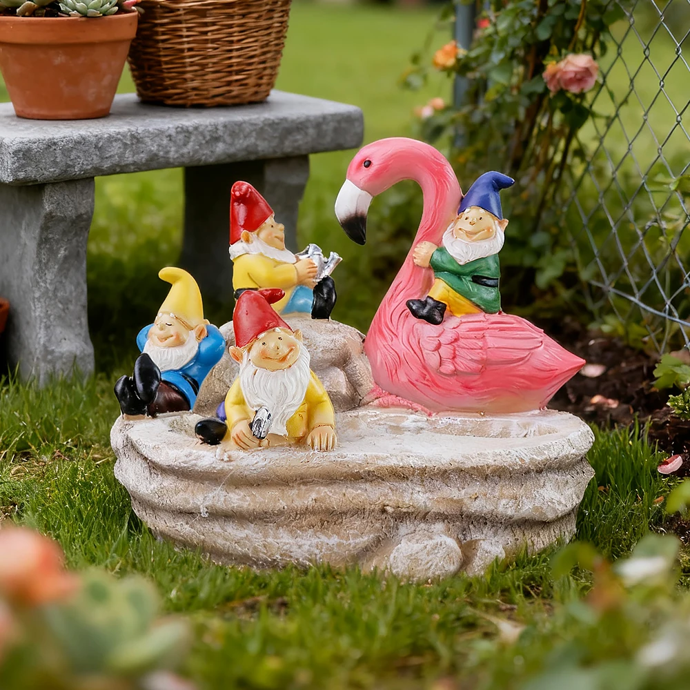 

Set of 5 Gnomes & Flamingo Resin Statues - Tribal Style, Bar, Home & Outdoor Patio Decor, Perfect Halloween Gift