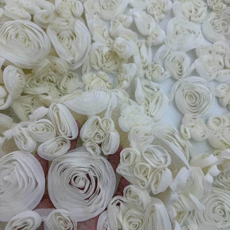 

3D Rose Mesh Fashion Decoration Fabric for Dreamcatche Wedding Dress Clothing Design Cloth Diy By The Meter Sewing Material