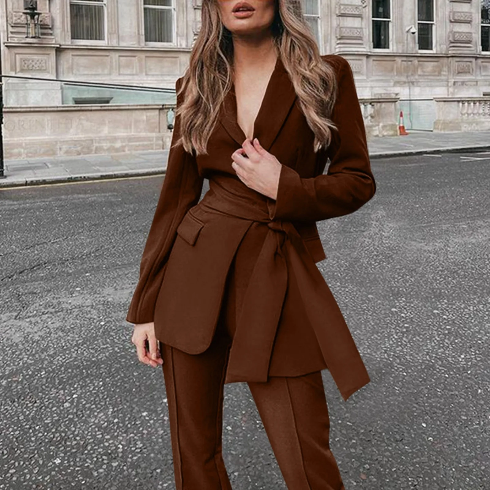 Women Spring Autumn Casual Suit Jacket Matching Set Fashion Loose Blazers Solid Straight Leg Pants Two Piece Female Clothing