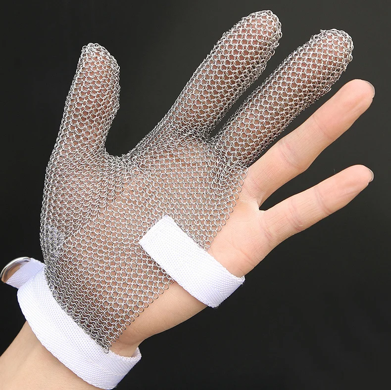 

HANDSAVE three finger stainless steel gloves, cutting resistant gloves, 304 stainless steel wire, metal mesh, kitchen cutting re