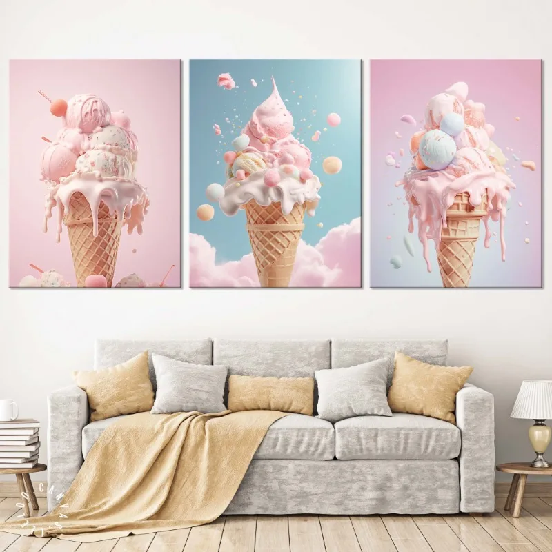 Pink Ice Cream Shop Macarons Bakery Confectionery Poster Print Wall Art Pictures Canvas Painting Room Bedroom Home Decor Gift