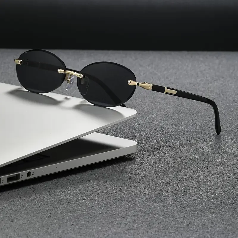 

1pcs/3pc Frameless Oval Fashion Sunglasses for Women Men Simple High-End Black Gradient Lens Options Vintage Luxury Eyewear