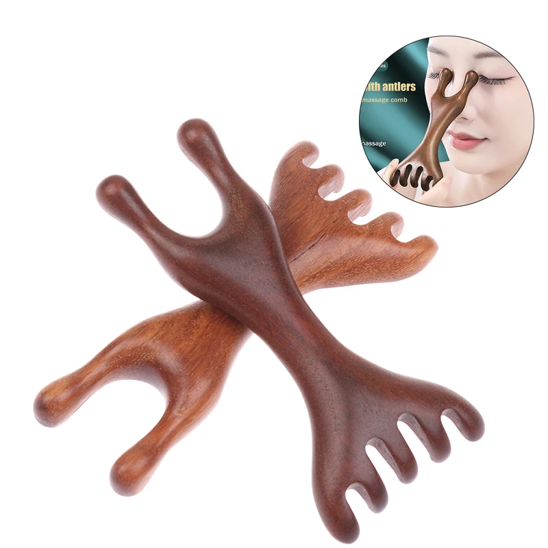 Body Meridian Massage Comb Sandalwood Deer Antlers Wide Tooth Acupuncture Help Blood Circulation Anti-static Smooth Hair