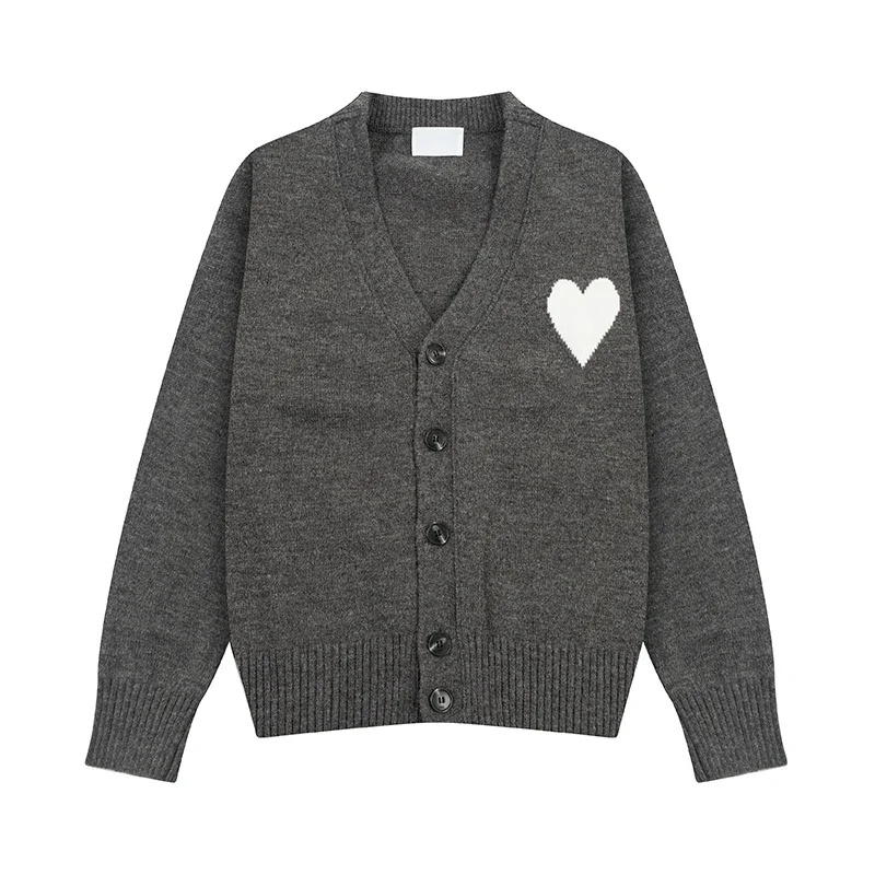 2025 New Harajuku Striped Knitted Cardigan Men\'s Retro Fashion Oversized Designer Heart-shaped Pattern Sweater Women\'s Y2K