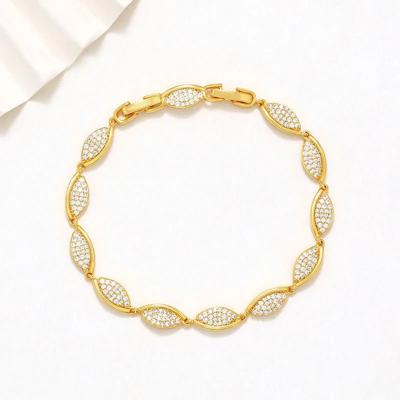 Браслеты XP Jewelry с инкрустацией листьев из циркония женские, модные ювелирные украшения без никеля с покрытием из чистого золота, 19 см x 6 мм Браслеты XP Jewelry с инкрустацией листьев из циркония женские, модные ювелирные украшения без никеля с покрытием из чистого золота, 19 см x 6 мм