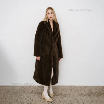 Luxury Faux Mink Coat 3 Neo Mint 2024 Winter Luxury Faux Mink Fur Coat Women Iconic Brand Long Outerwear Jacket Crystal Hooks Street Style Warm Overcoat 3