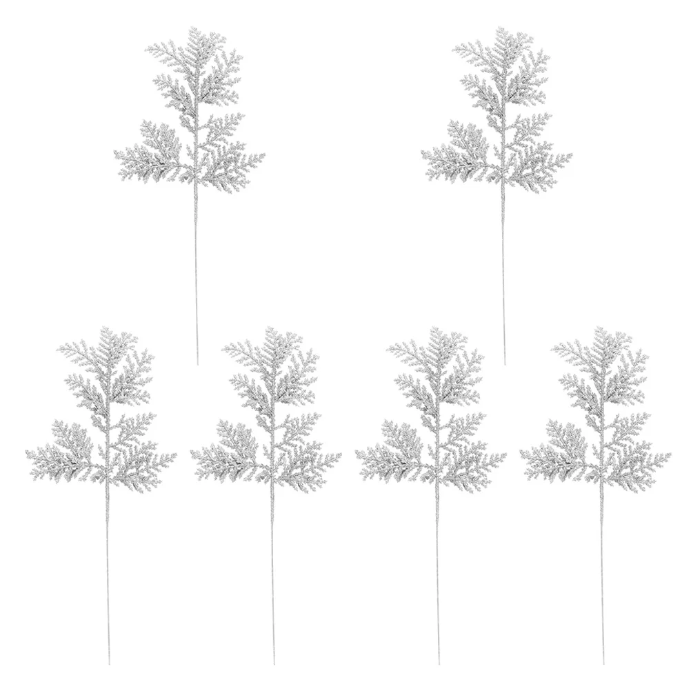 

6Pcs Simulation Leaf Decor Glittery Artificial Pine Branches Christmas Table Centerpiece Xmas Party Layout Xmas Tree Decors