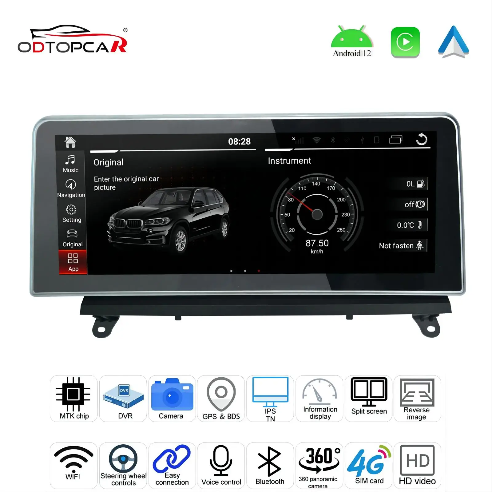 

ODTOPCAR BMW X6 CIC Touch Screen Upgrade 0.25” Android Car 4G Navigation Bluetooth Wireless Carplay Video Games YouTube TikTok