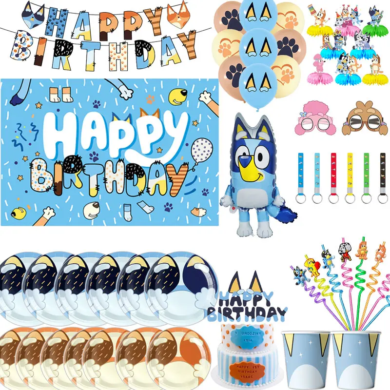 Bluey Birthday Party Decoration Party Supplies Bluey Decoration Tableware Tablecloth Backdrop Blue Balloons Party Favors Kids