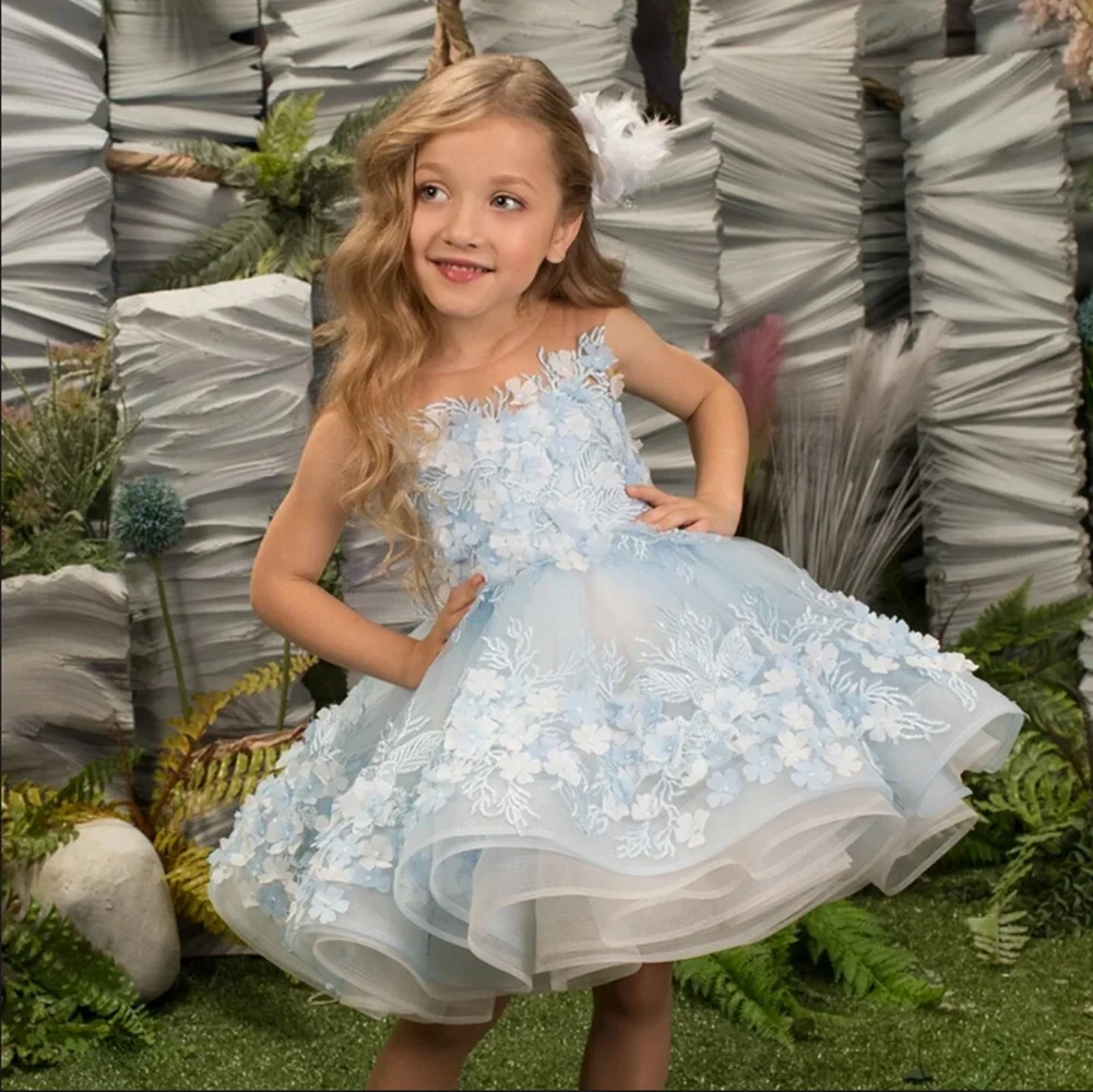 

Beaded Ruffles Flower Girl Dresses Jewel Neck Gilrs Pageant Dress Little Kids First Communion Gowns